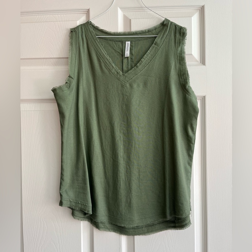 Zenana Outfitters Olive V-Neck Tank Top